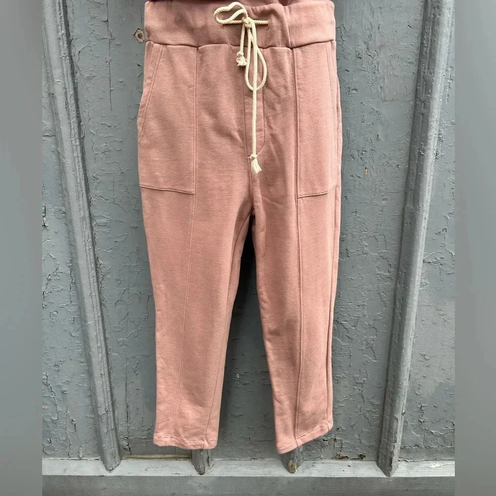 Pistola Clarisse French  Terry Shoulder Pleat Jumpsuit in Cameo Pink, size XS - Picture 6 of 14